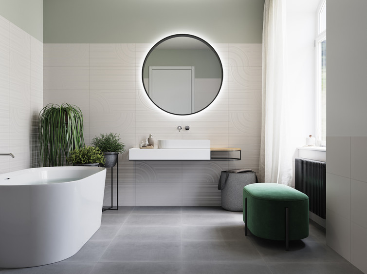 RAKO | Koupelna s designem linek a zatáček připomínající chaos. Designováno Danielem Pirščem.